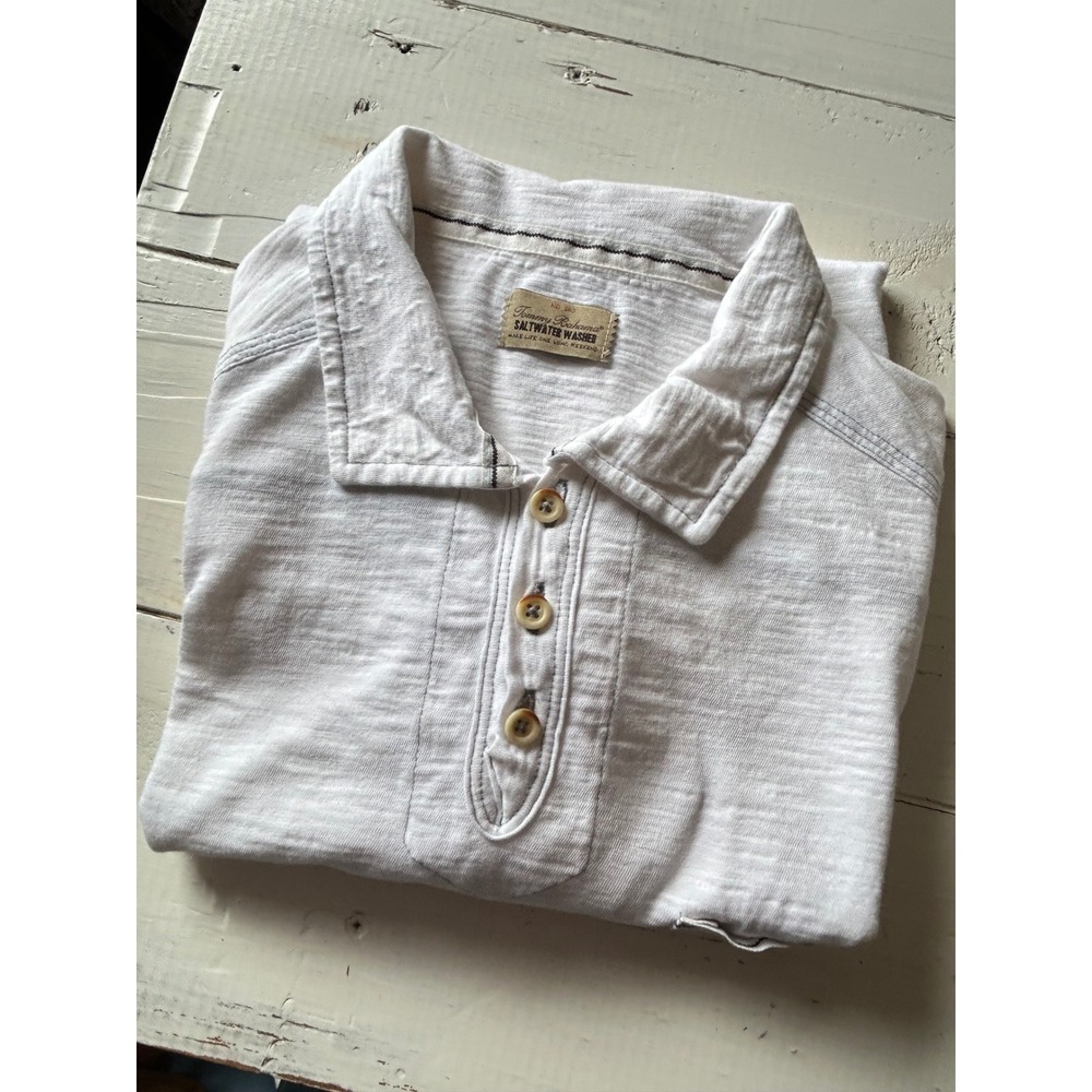 Tommy Bahama Saltwater Washed Mens White Cotton Henley Polo Shirt No. 093 Size M